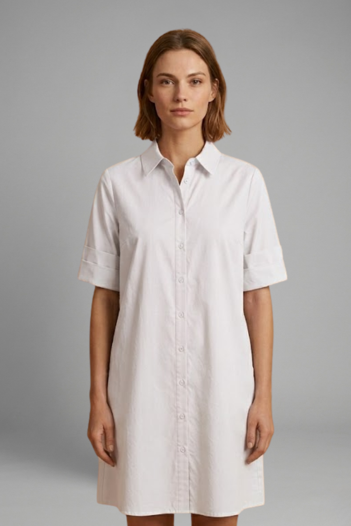 Women’s Shirt Dress with Button Closure and Side Pockets