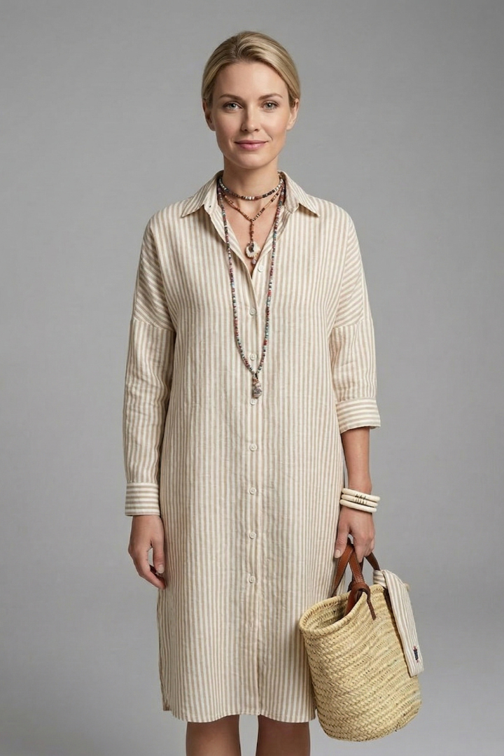 Women’s Shirt Dress with Button Fastening and Long Sleeves