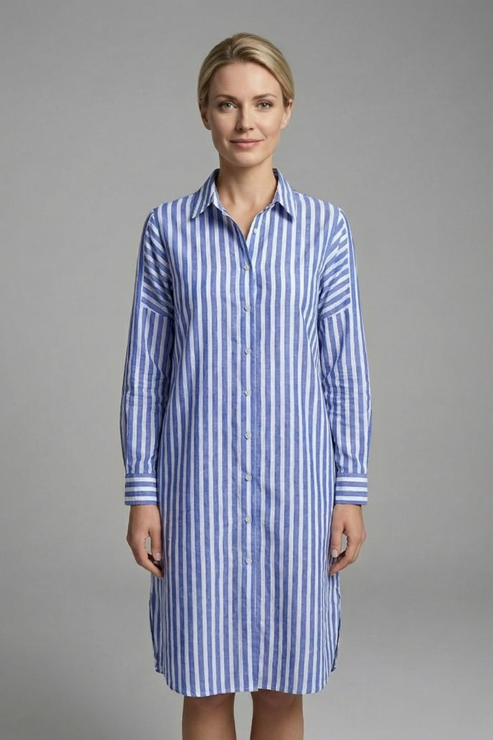Women’s Shirt Dress with Button Fastening and Long Sleeves