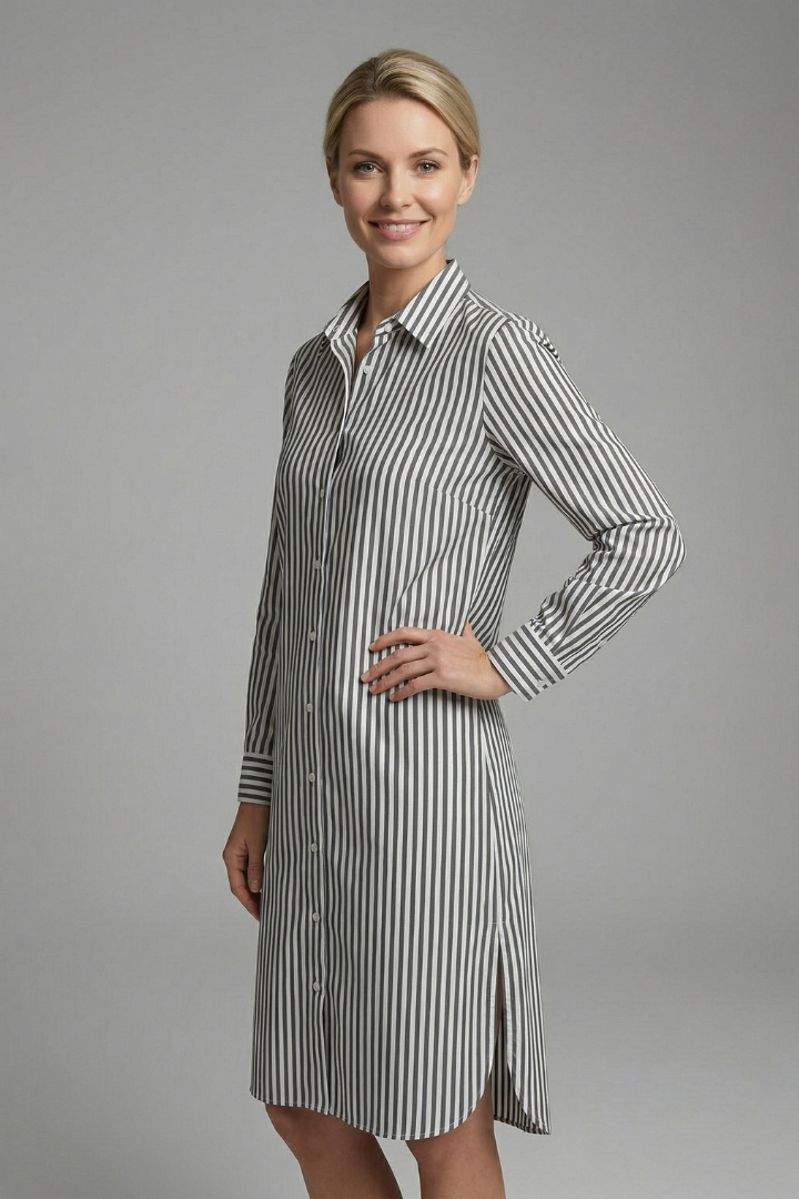 Women’s Shirt Dress with Button Fastening and Long Sleeves