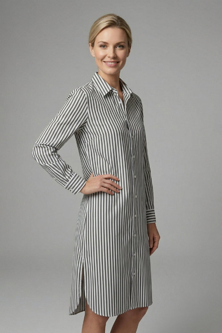 Women’s Shirt Dress with Button Fastening and Long Sleeves