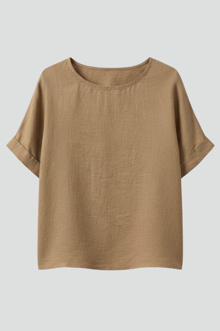 Women’s Short-Sleeve Top with Round Neck and Straight Hem