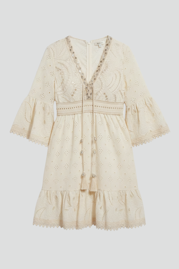 Women’s Short Dress with V-Neck and Waist Detail