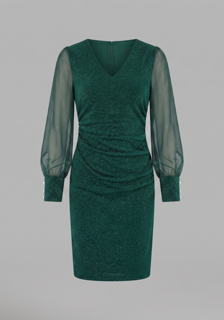 Women’s Short Dress with V Neckline and Long Sleeves