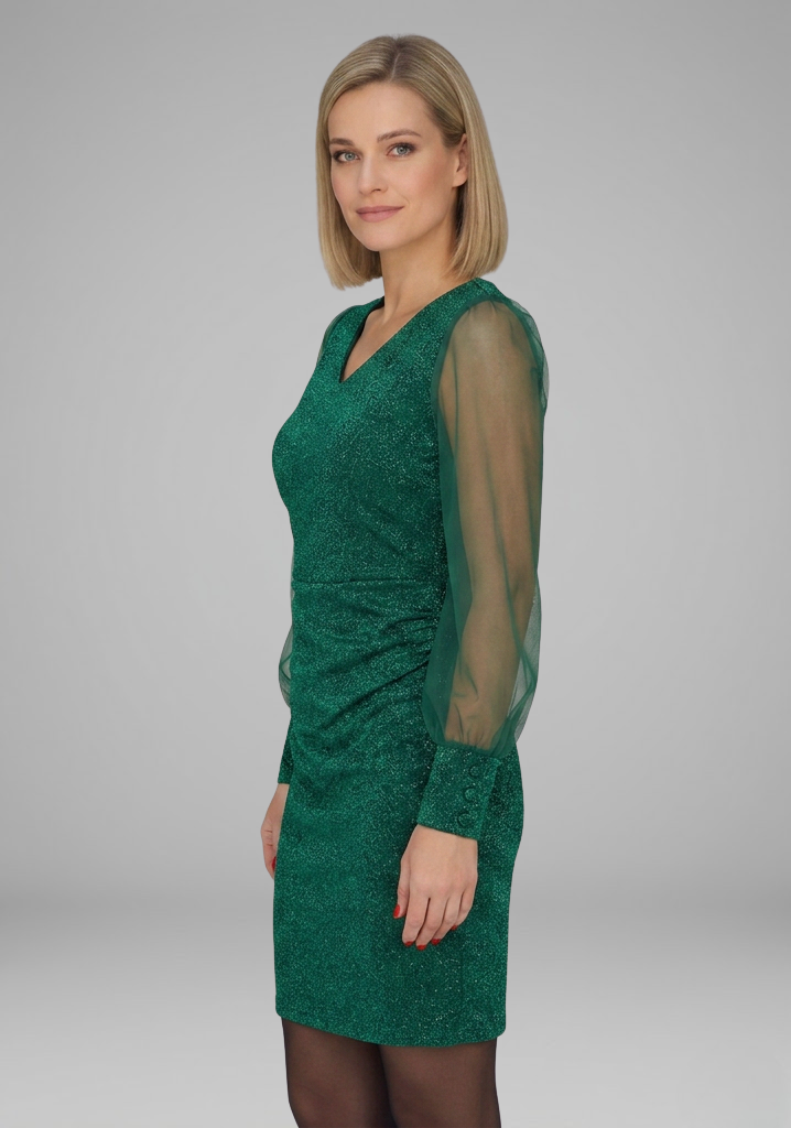Women’s Short Dress with V Neckline and Long Sleeves