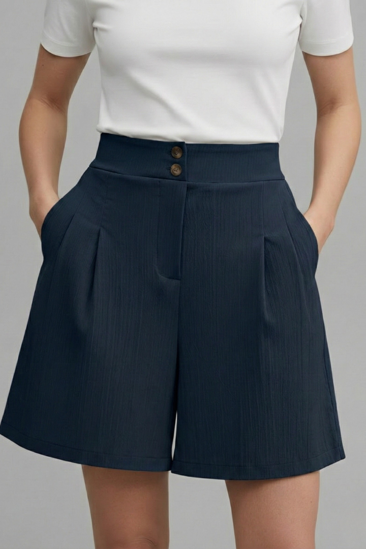 Women’s Shorts with Button Waist and Pleated Front