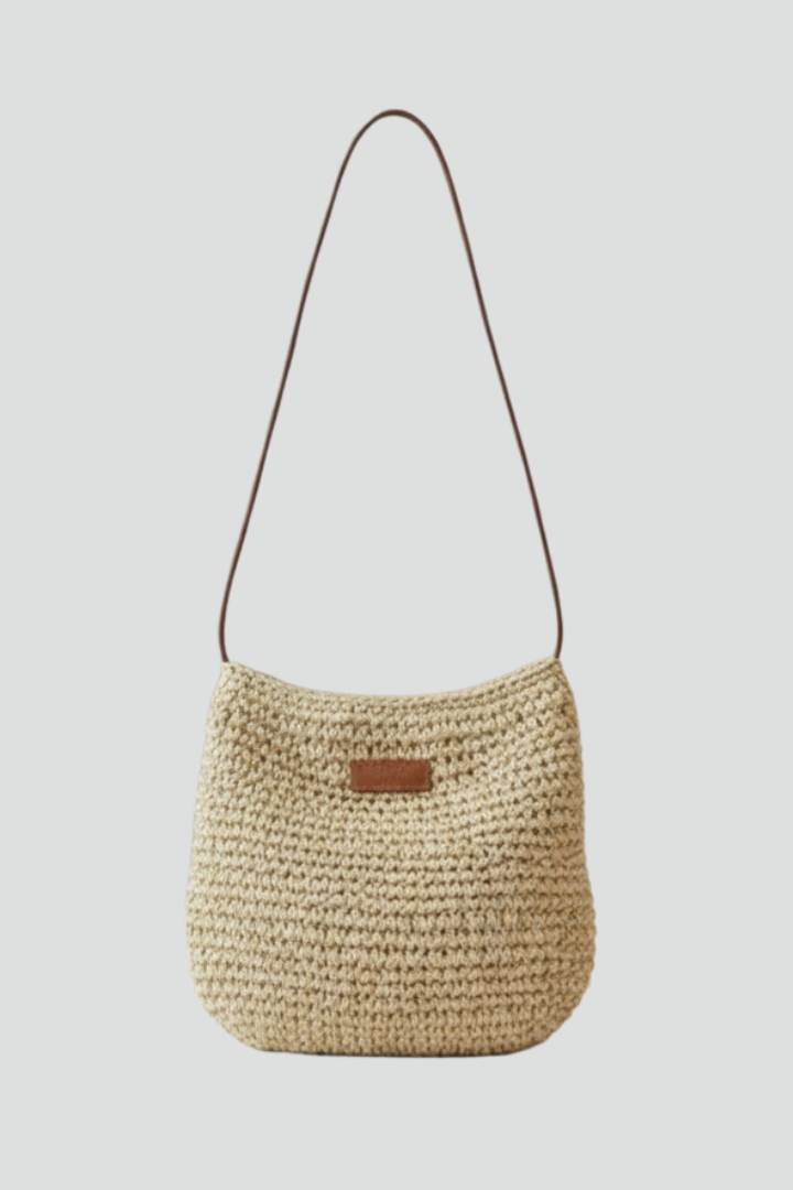 Women’s Shoulder Bag with Woven Surface and Long Strap