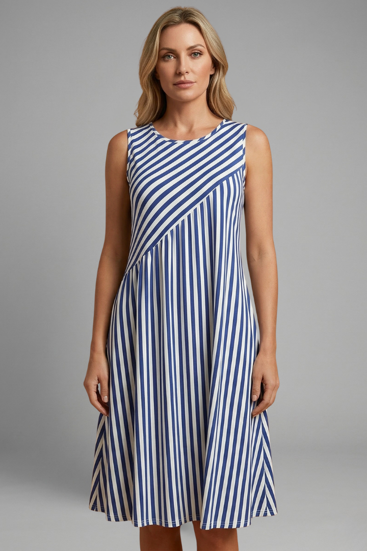 Women’s Sleeveless Dress with Striped Pattern and Relaxed Fit