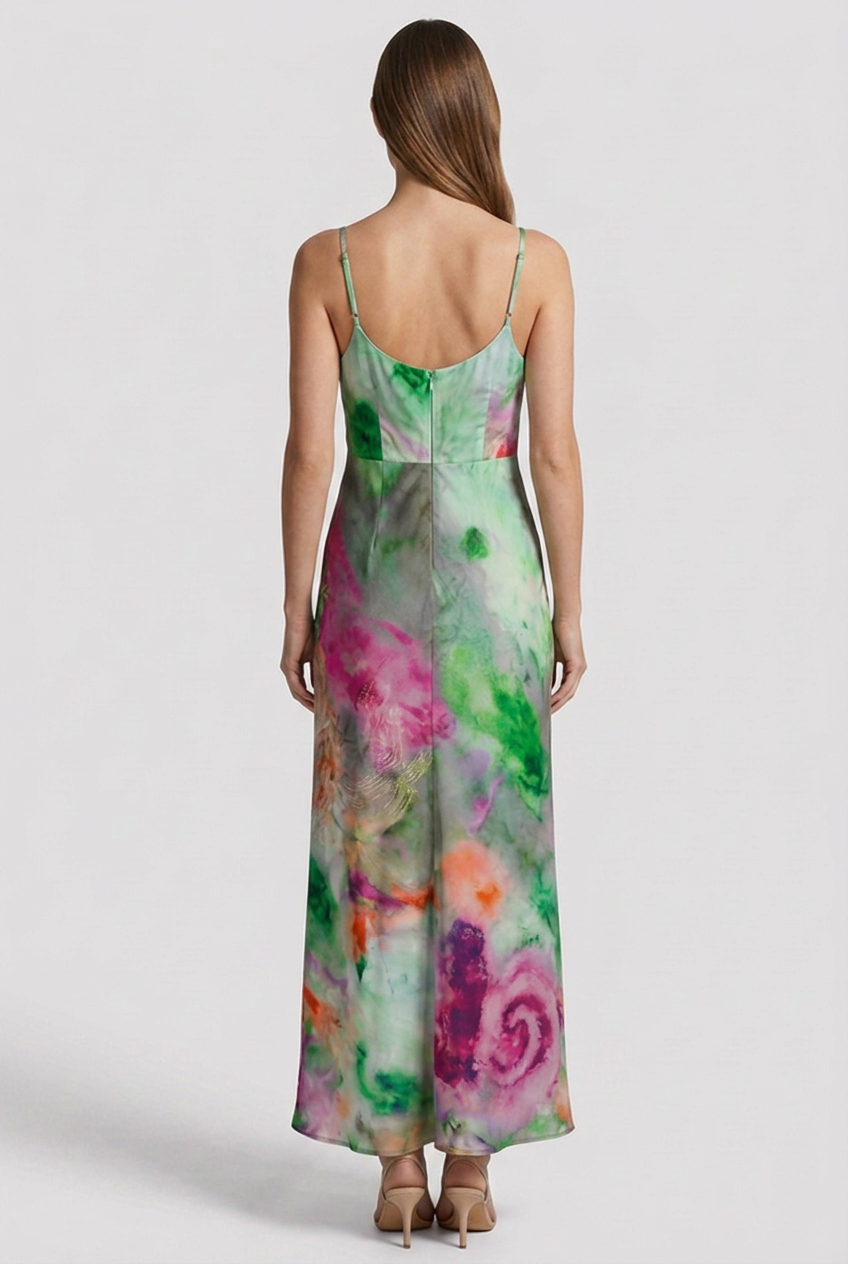 Women's Sleeveless Maxi Dress with Printed Scarf and Halo Pattern