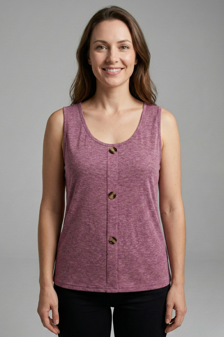 Women’s Sleeveless Top with Button Detail and V-Neck