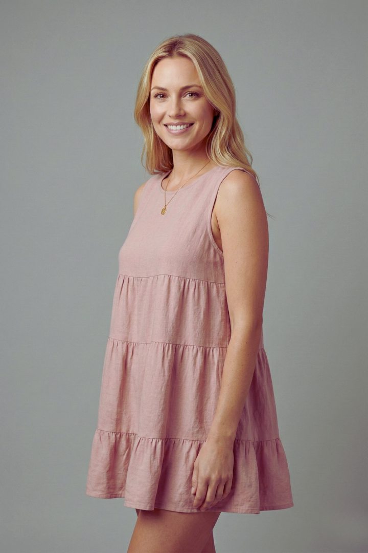 Women’s Sleeveless Top with Round Neck and Tiered Hem