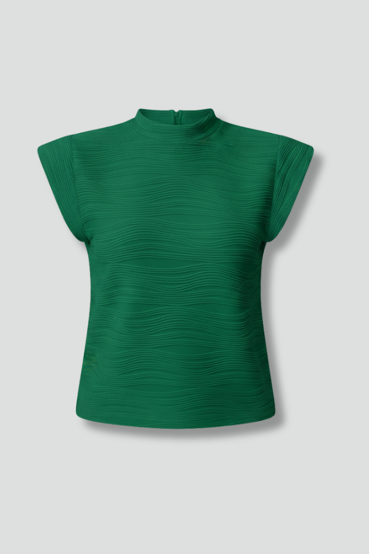 Women’s Sleeveless Top with Stand Collar and Textured Surface