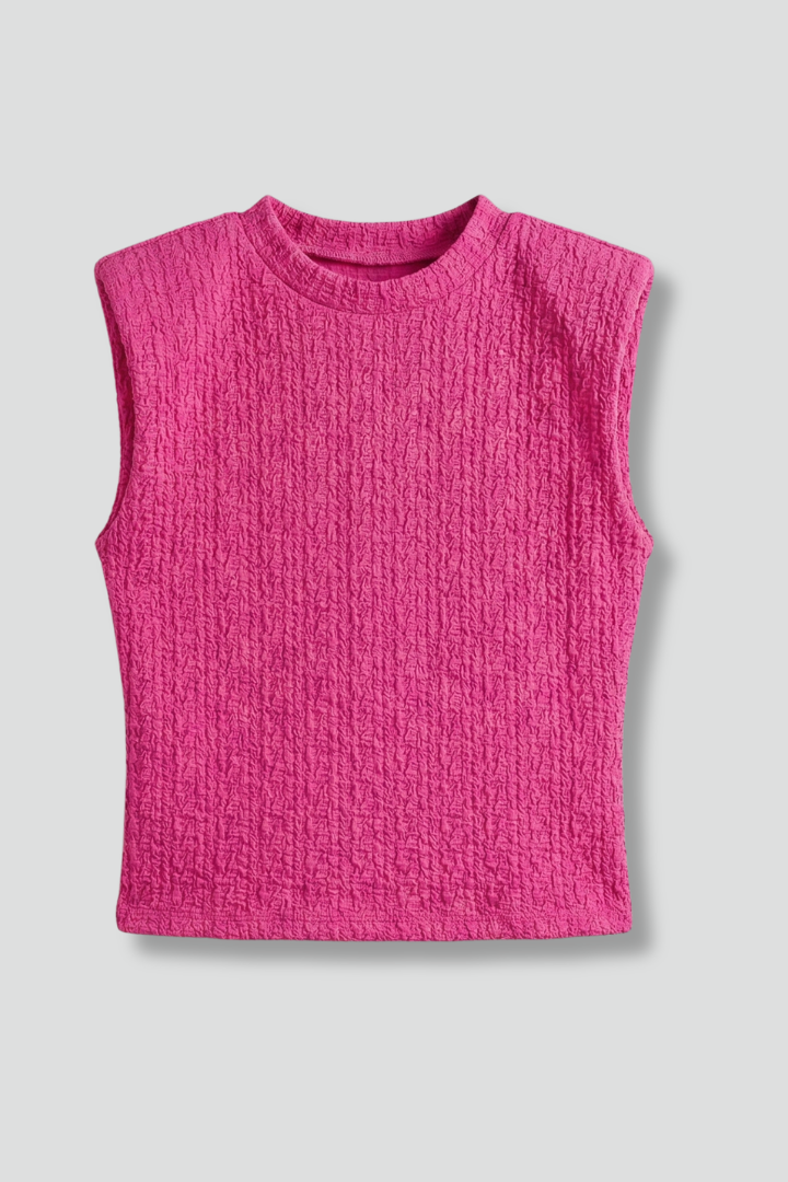 Women’s Sleeveless Top with Textured Surface and Round Neck