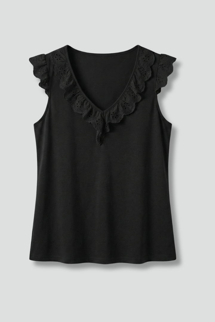 Women’s Sleeveless Top with V-Neck and Lace Trim