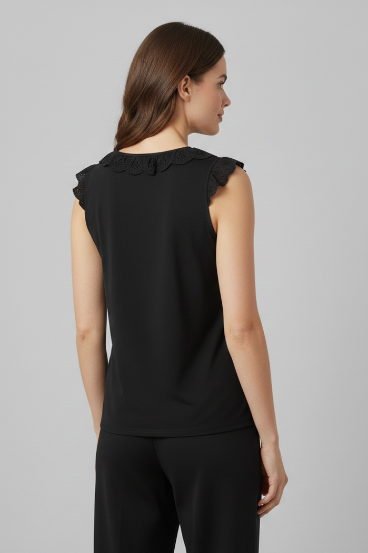 Women’s Sleeveless Top with V-Neck and Lace Trim