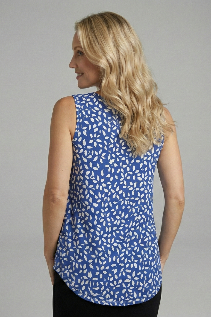 Women’s Sleeveless Top with V-Neck and Leaf Print