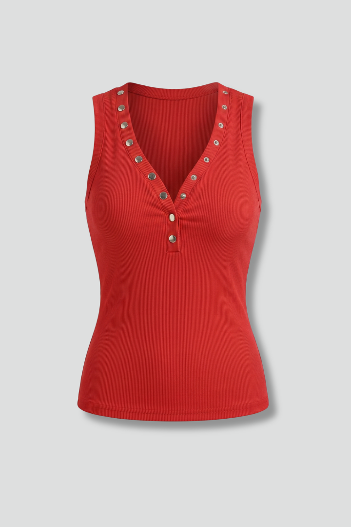 Women’s Sleeveless Top with V-Neck and Press Stud Fastening