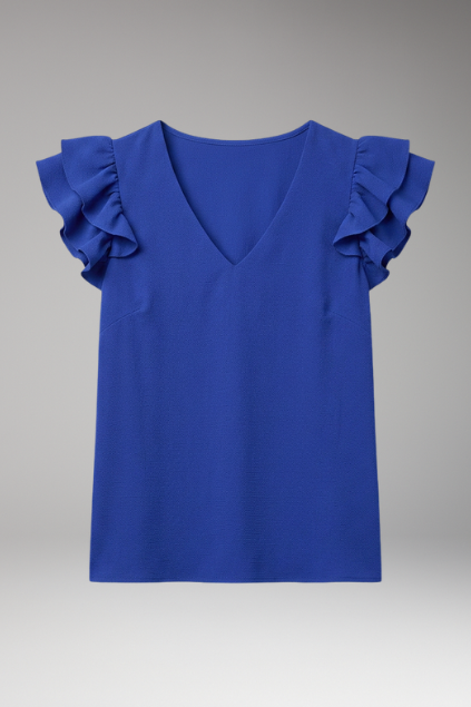 Women’s Sleeveless Top with V-Neck and Ruffle Shoulders