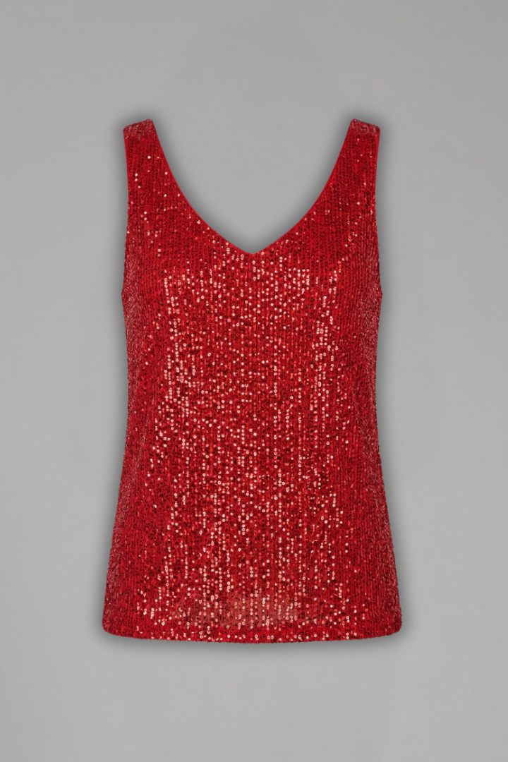 Women’s Sleeveless Top with V-Neck and Sequin Surface