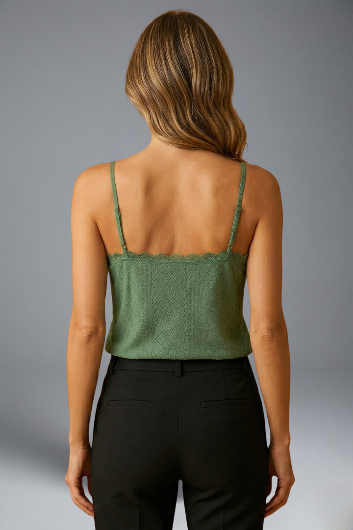 Women’s Sleeveless Top with V Neck and Lace Detail