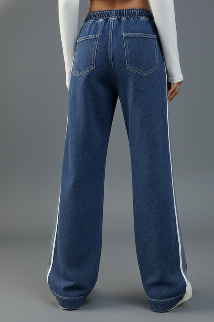 Women’s Straight-Leg Trousers with Drawstring Waist and Side Stripe