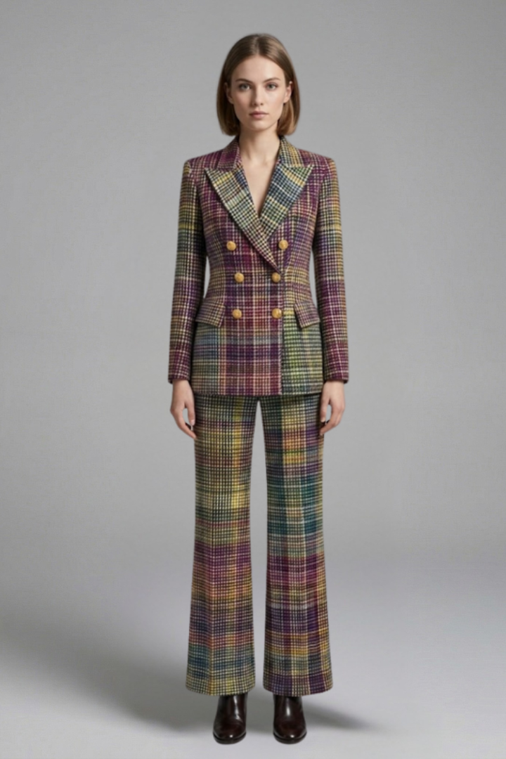 Women’s Suit Set with Double-Breasted Blazer and Wide Leg Trousers