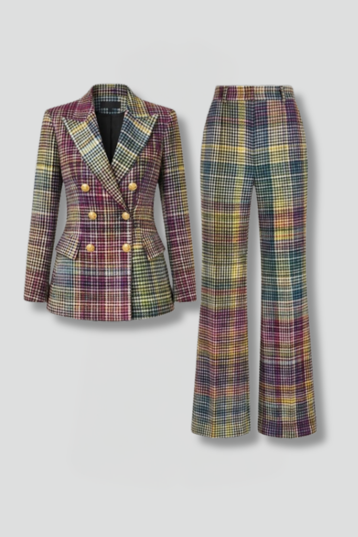 Women’s Suit Set with Double-Breasted Blazer and Wide Leg Trousers
