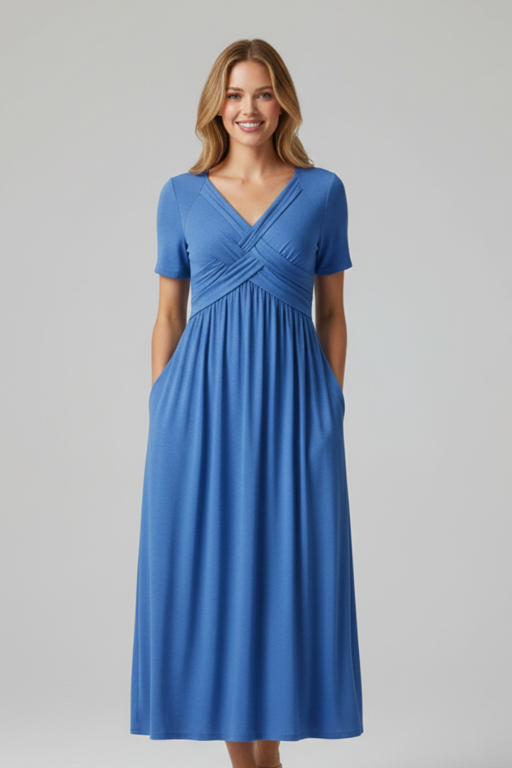 Women’s Summer Dress with V-neck and Short Sleeves