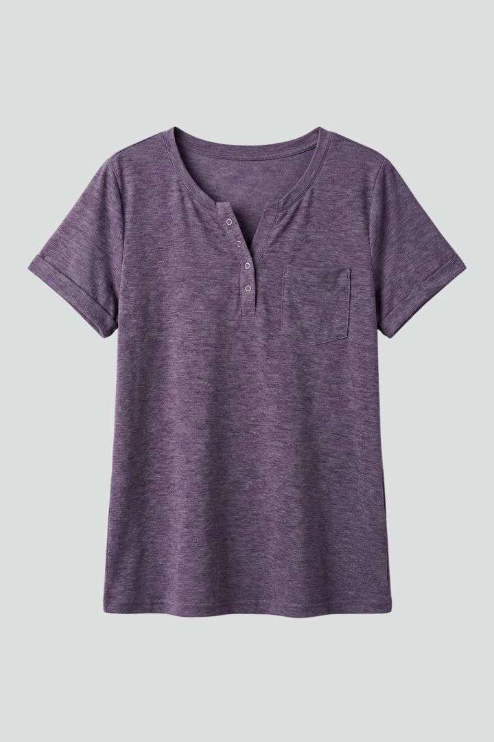 Women’s T-Shirt with Button Placket and Short Sleeves