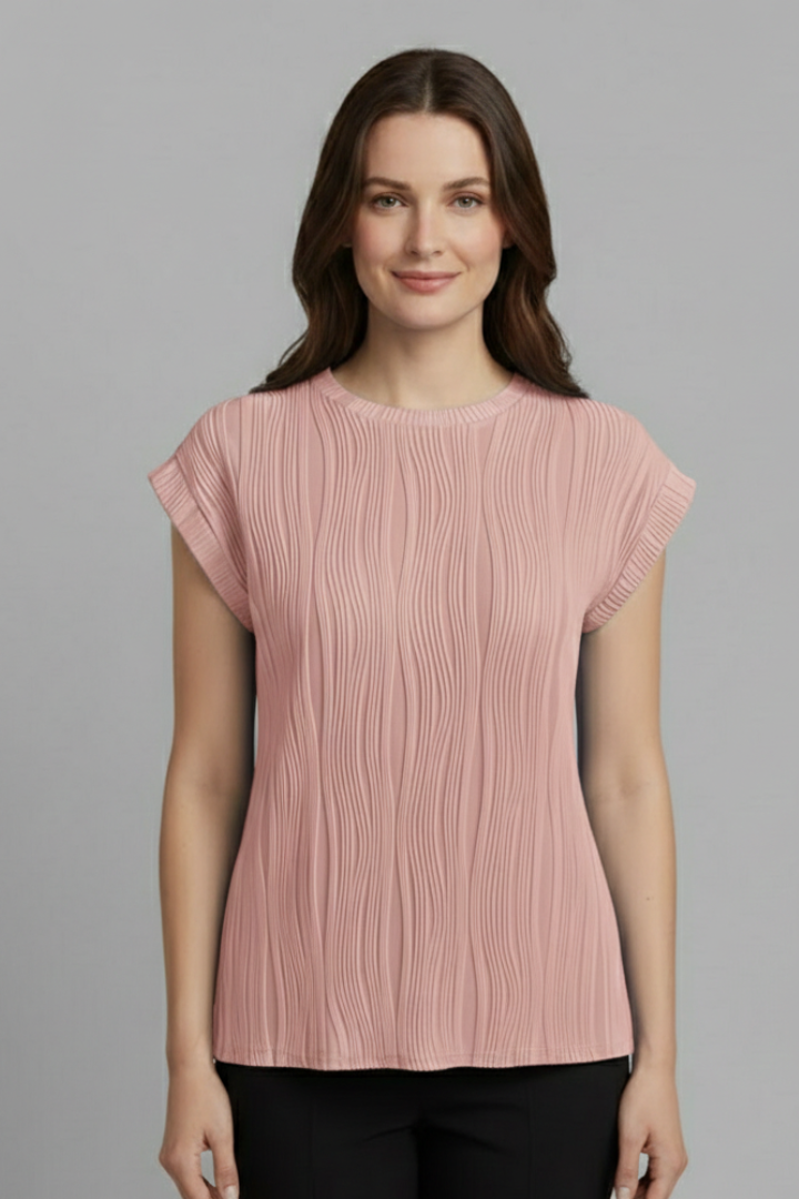Women’s T-Shirt with High Neckline and Pleated Surface