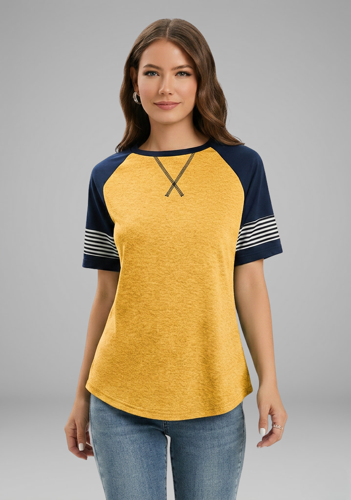 Women’s T-Shirt with Raglan Sleeves and Striped Cuffs