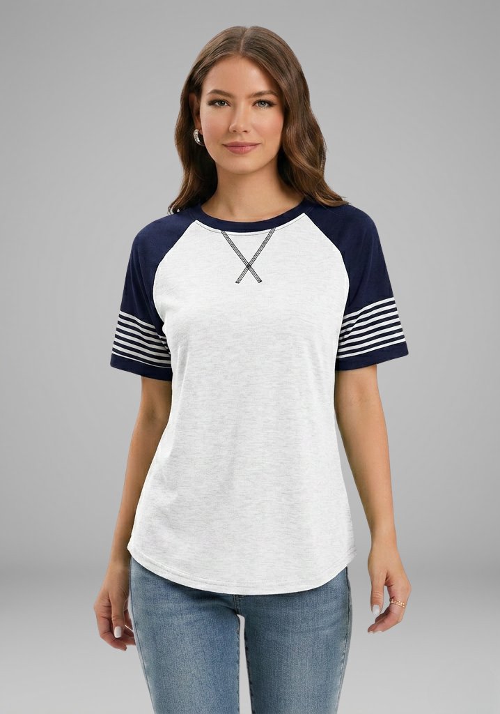 Women’s T-Shirt with Raglan Sleeves and Striped Cuffs