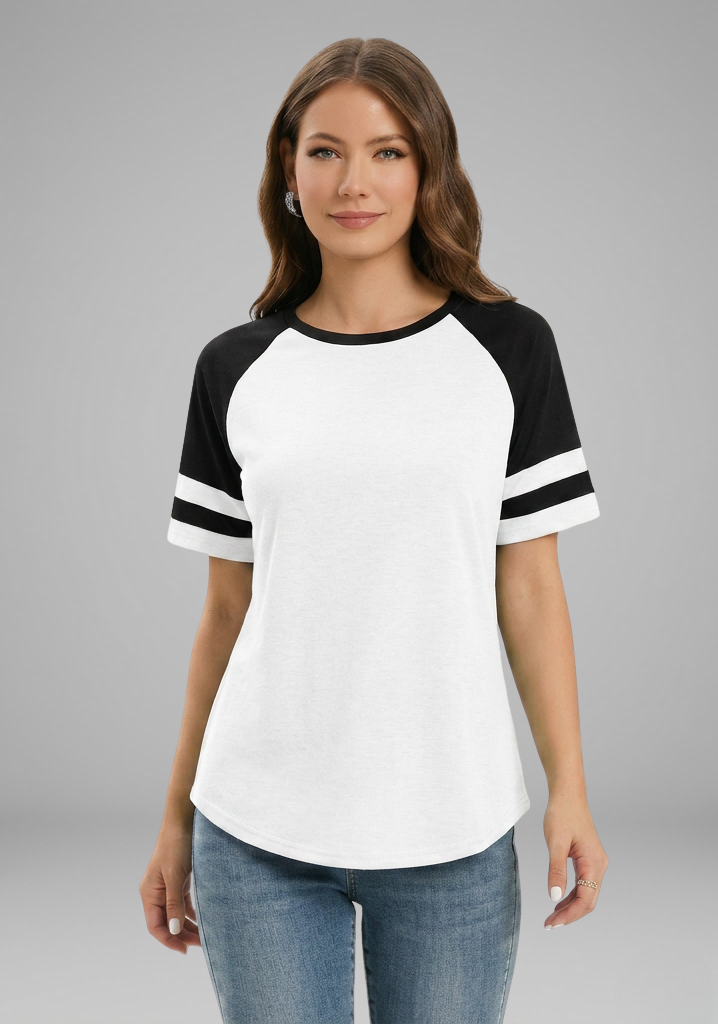 Women’s T-Shirt with Raglan Sleeves and Striped Cuffs
