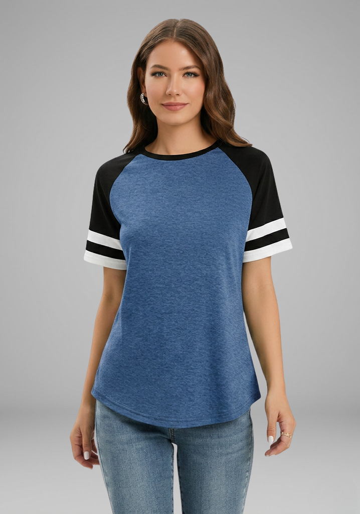 Women’s T-Shirt with Raglan Sleeves and Striped Cuffs