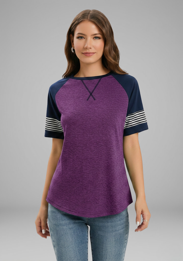 Women’s T-Shirt with Raglan Sleeves and Striped Cuffs