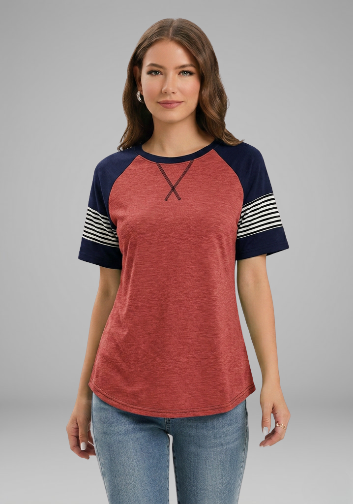 Women’s T-Shirt with Raglan Sleeves and Striped Cuffs