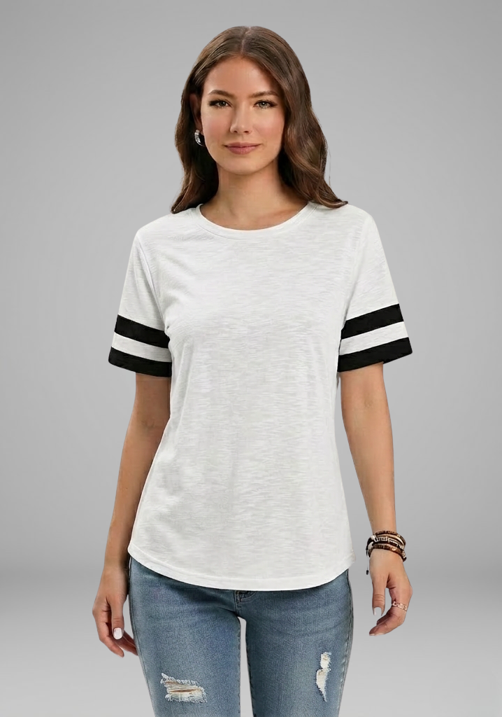 Women’s T-Shirt with Raglan Sleeves and Striped Cuffs
