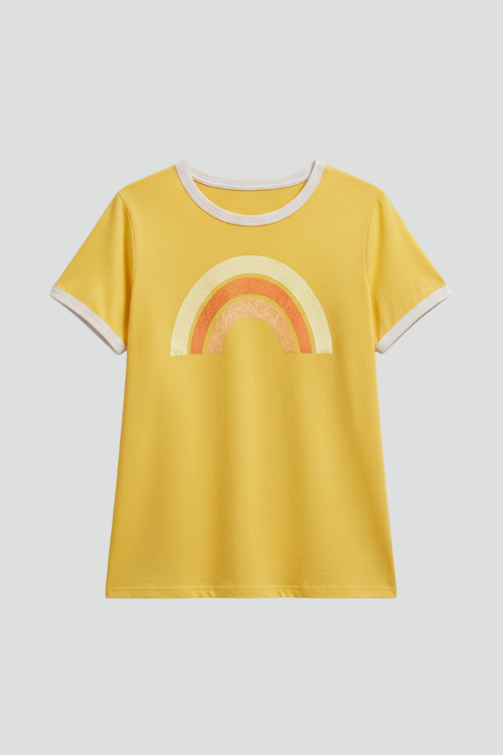 Women’s T-Shirt with Round Neckline and Graphic Surface