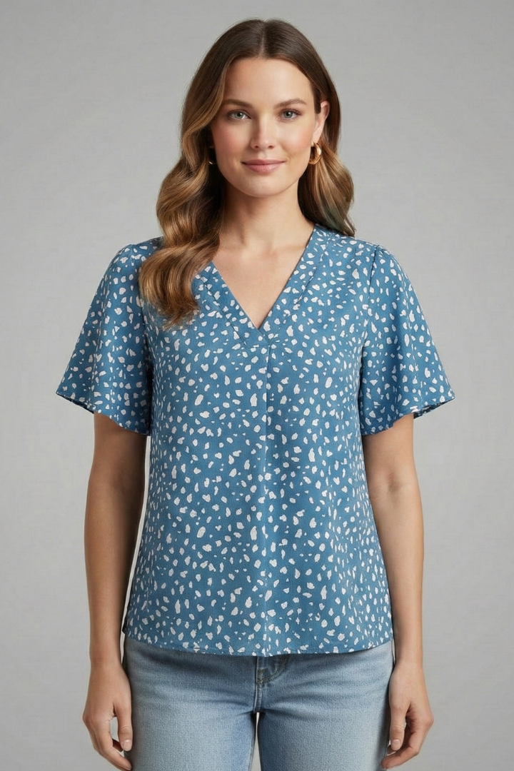 Women’s T-Shirt with V Neckline and Printed Surface
