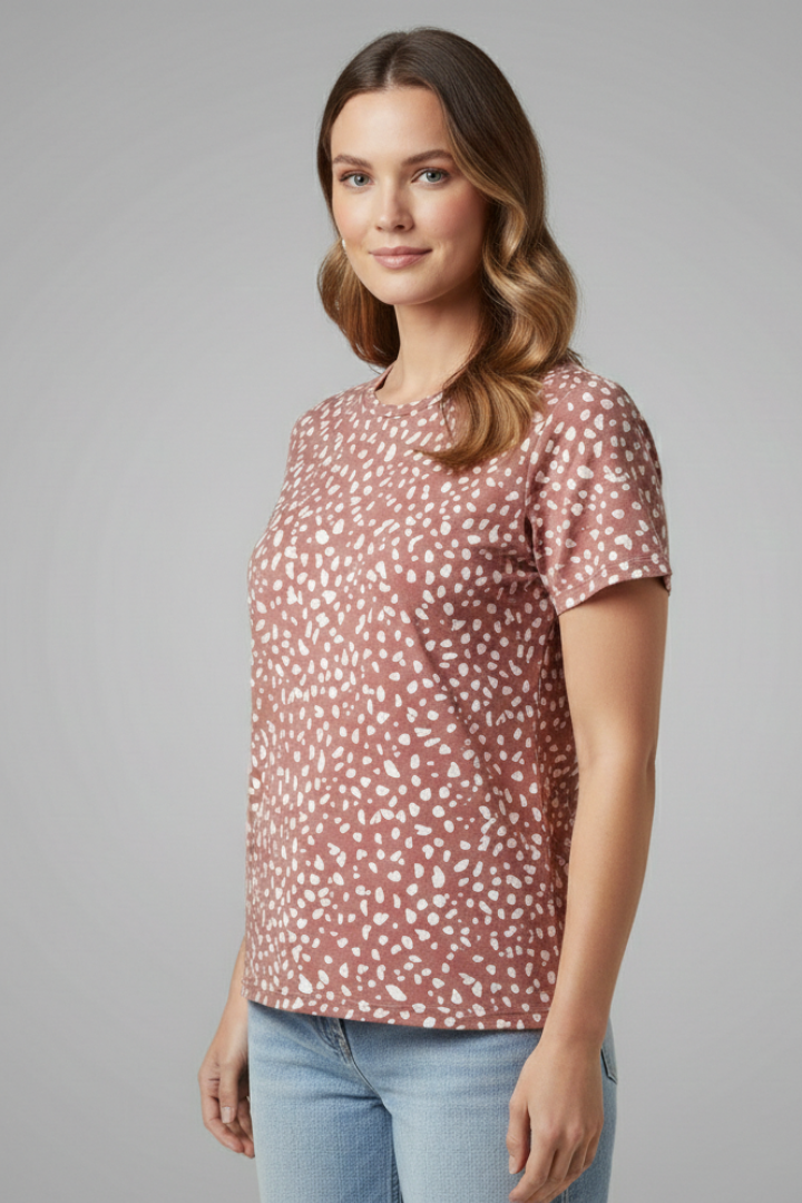 Women’s T-Shirt with V Neckline and Printed Surface