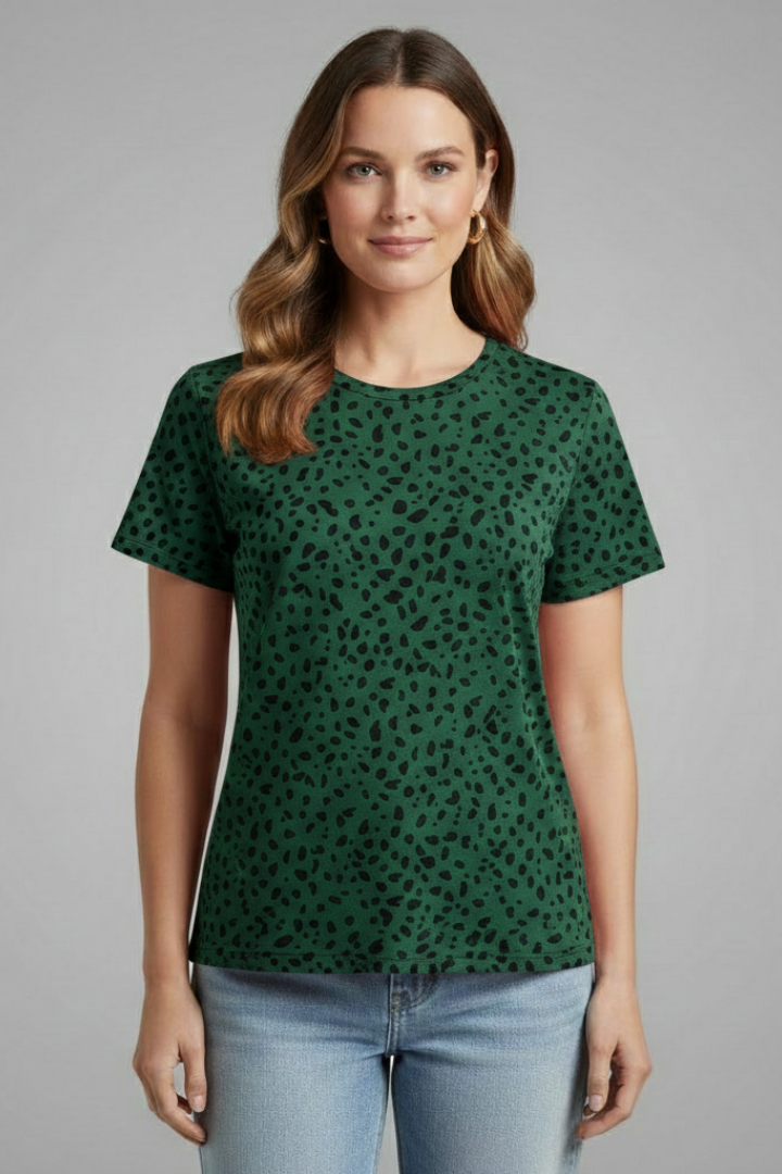 Women’s T-Shirt with V Neckline and Printed Surface