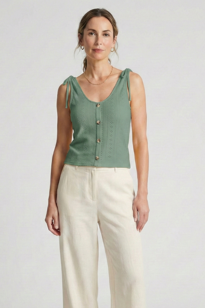 Women’s Tank Top with Button Front and Ribbed Surface