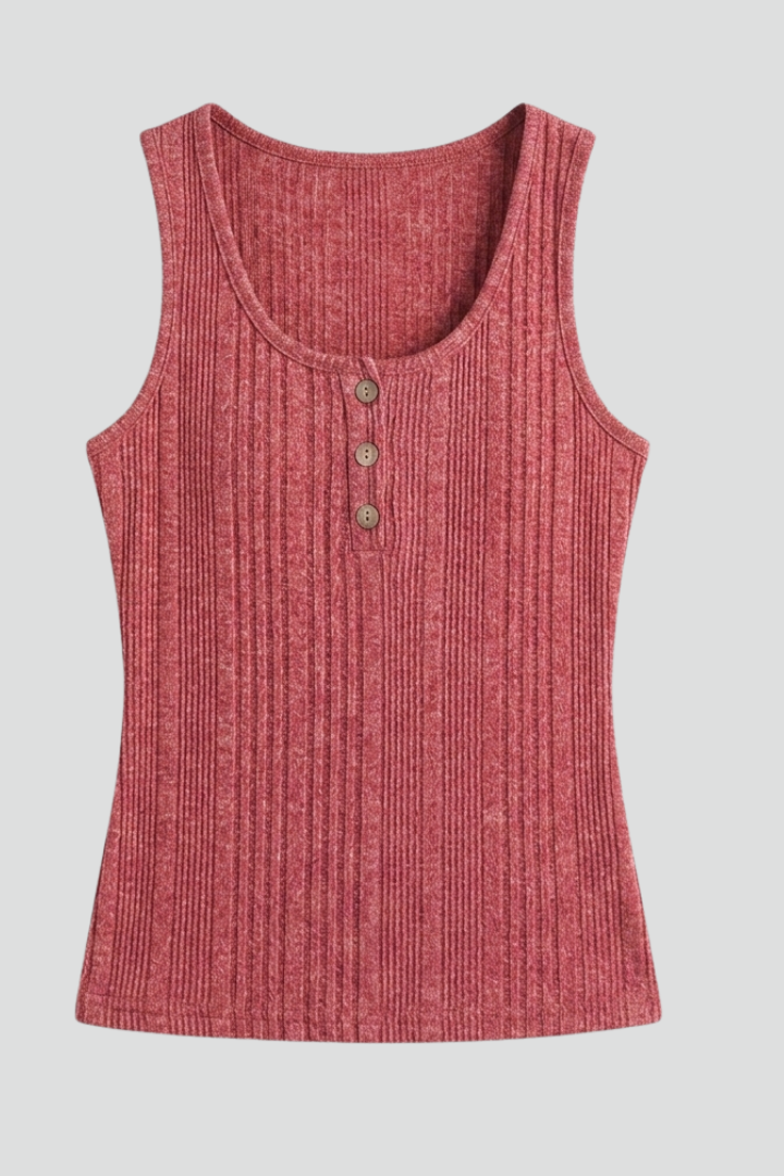 Women’s Tank Top with Button Placket and Ribbed Surface