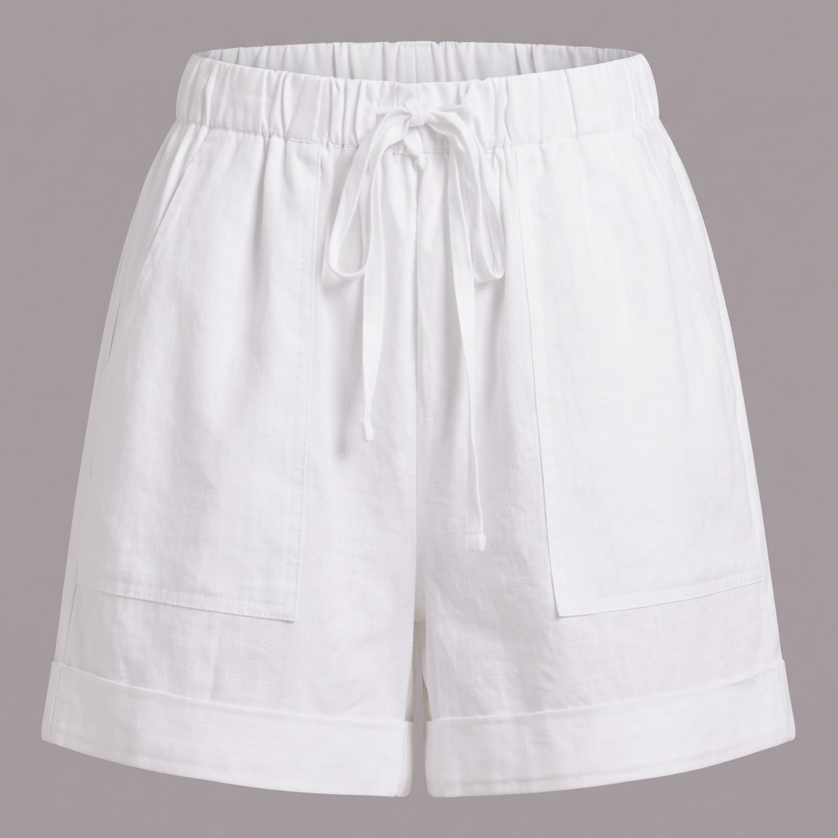 Women’s Textured Shorts with Drawstring Waist and Front Patch Pockets