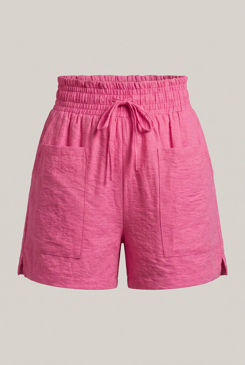 Women’s Textured Shorts with Drawstring Waist and Front Patch Pockets
