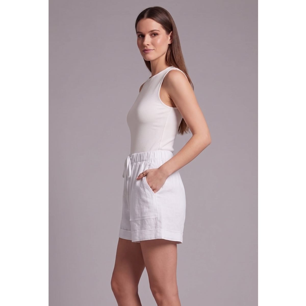 Women’s Textured Shorts with Drawstring Waist and Front Patch Pockets