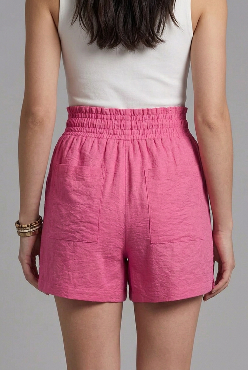 Women’s Textured Shorts with Drawstring Waist and Front Patch Pockets