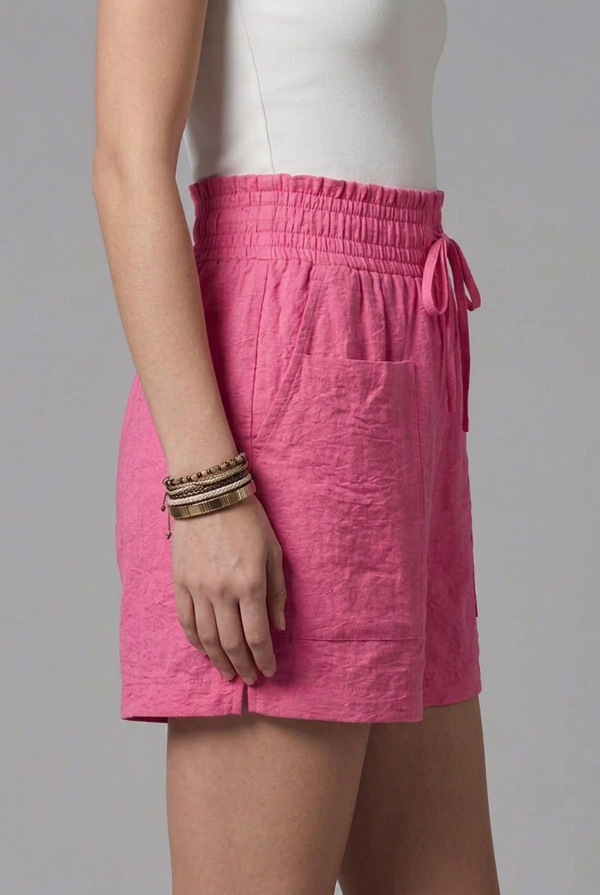 Women’s Textured Shorts with Drawstring Waist and Front Patch Pockets