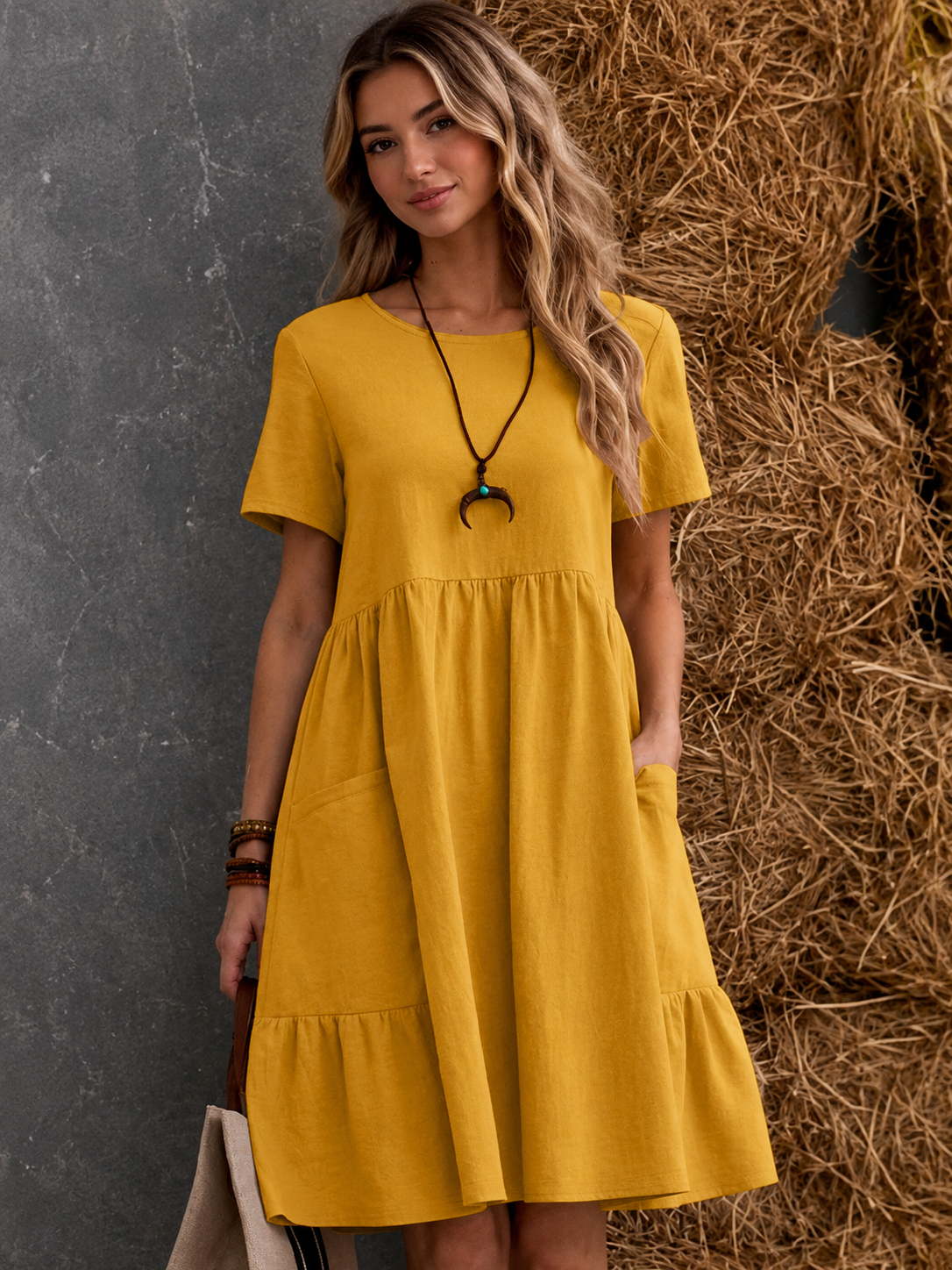 Women's Tiered Pocket Midi Dress