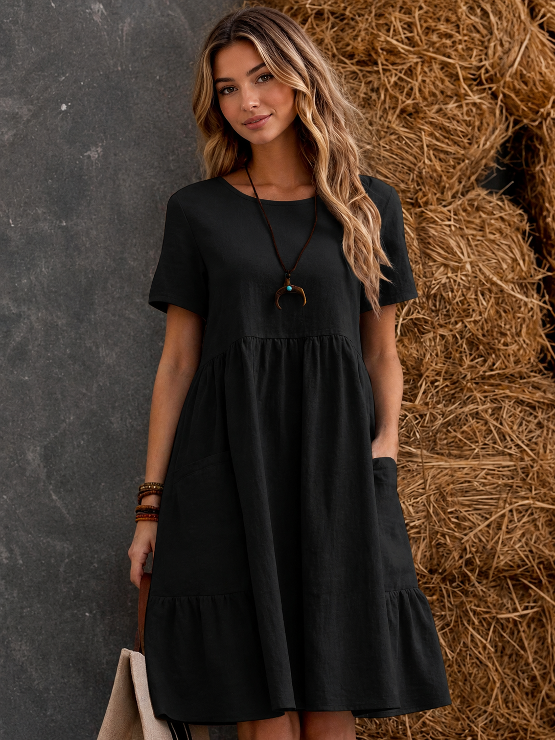 Women's Tiered Pocket Midi Dress